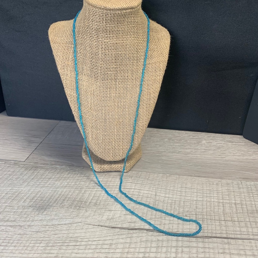 Turquoise Blue Seed Bead Long Strand Necklace 36 Inch Boho Layering Jewelry